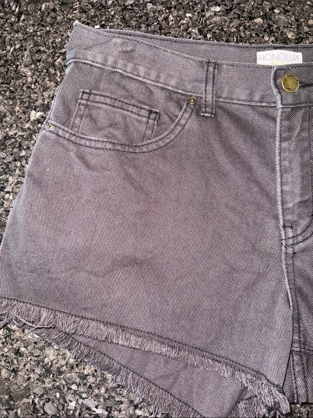Honolua Surf Co. Espresso Colored Cut Off Embroidered Pockets Denim Shorts